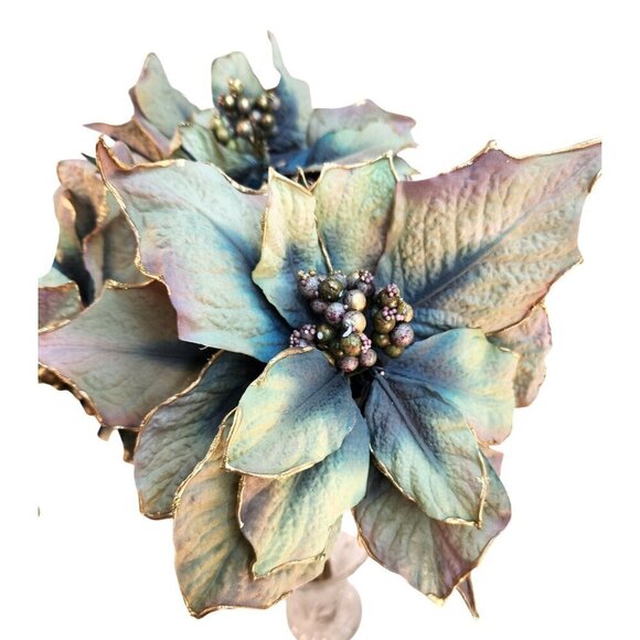 Artificial Poinsettia Stems With Gold-Edged Leaves Christmas Holiday Decor Large - Picture 1 of 8